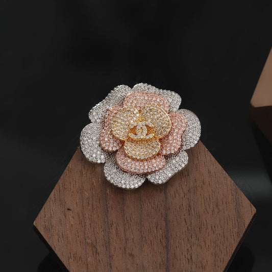 Chanel Camellia Pink Diamonds 18K Gold Brooch