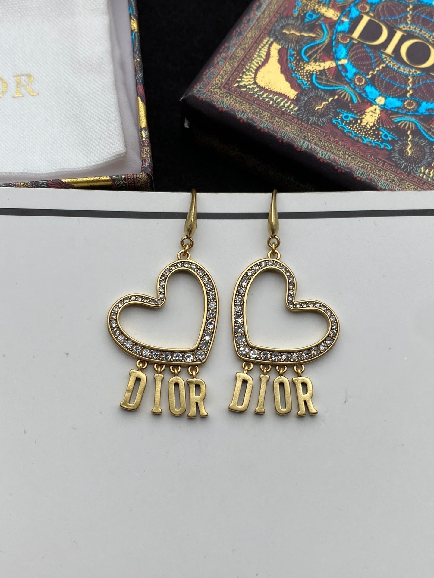 Dior Heart Crystal 18K Gold Earrings