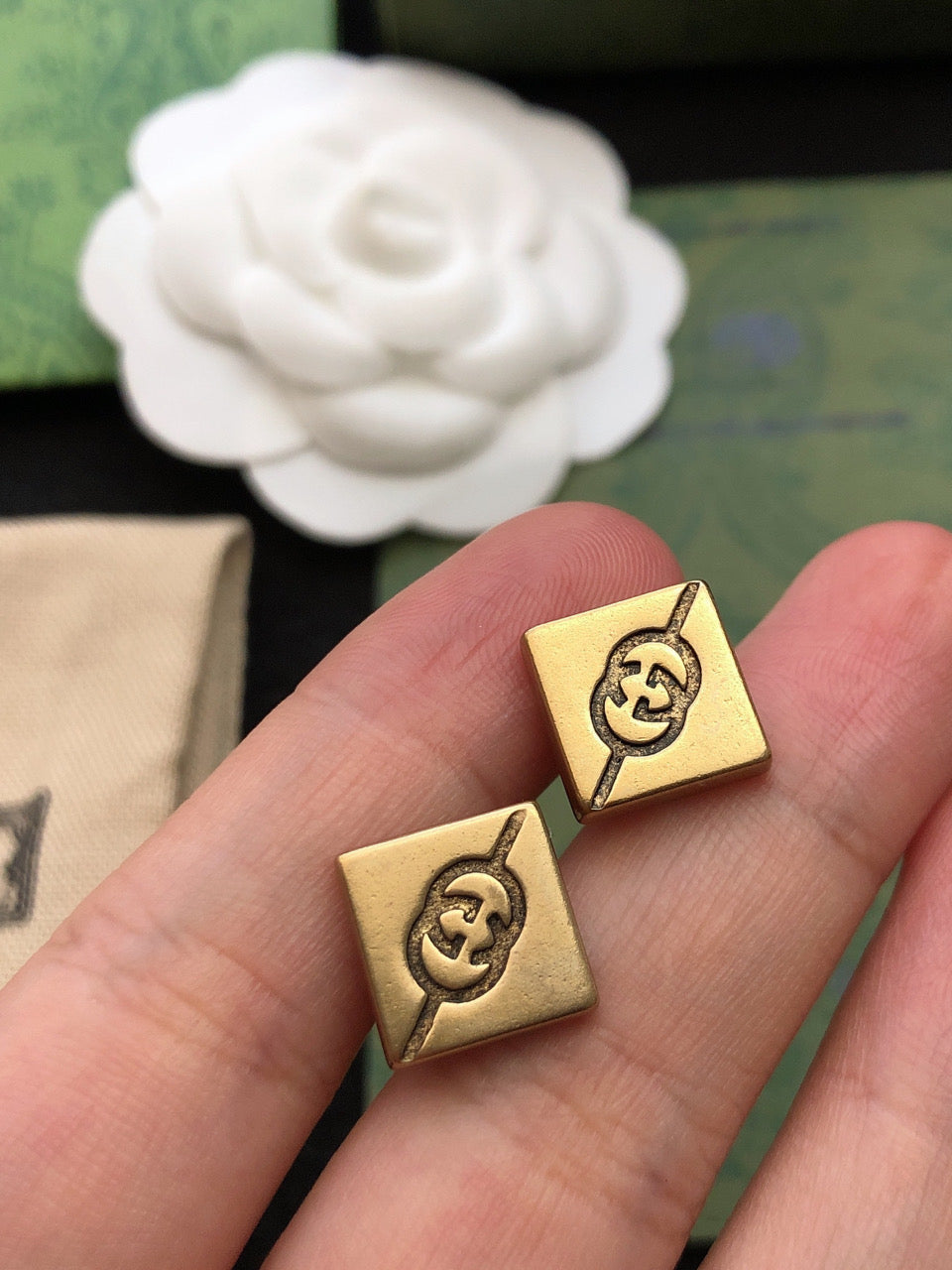 Gucci Double Cube 18K Gold Earrings