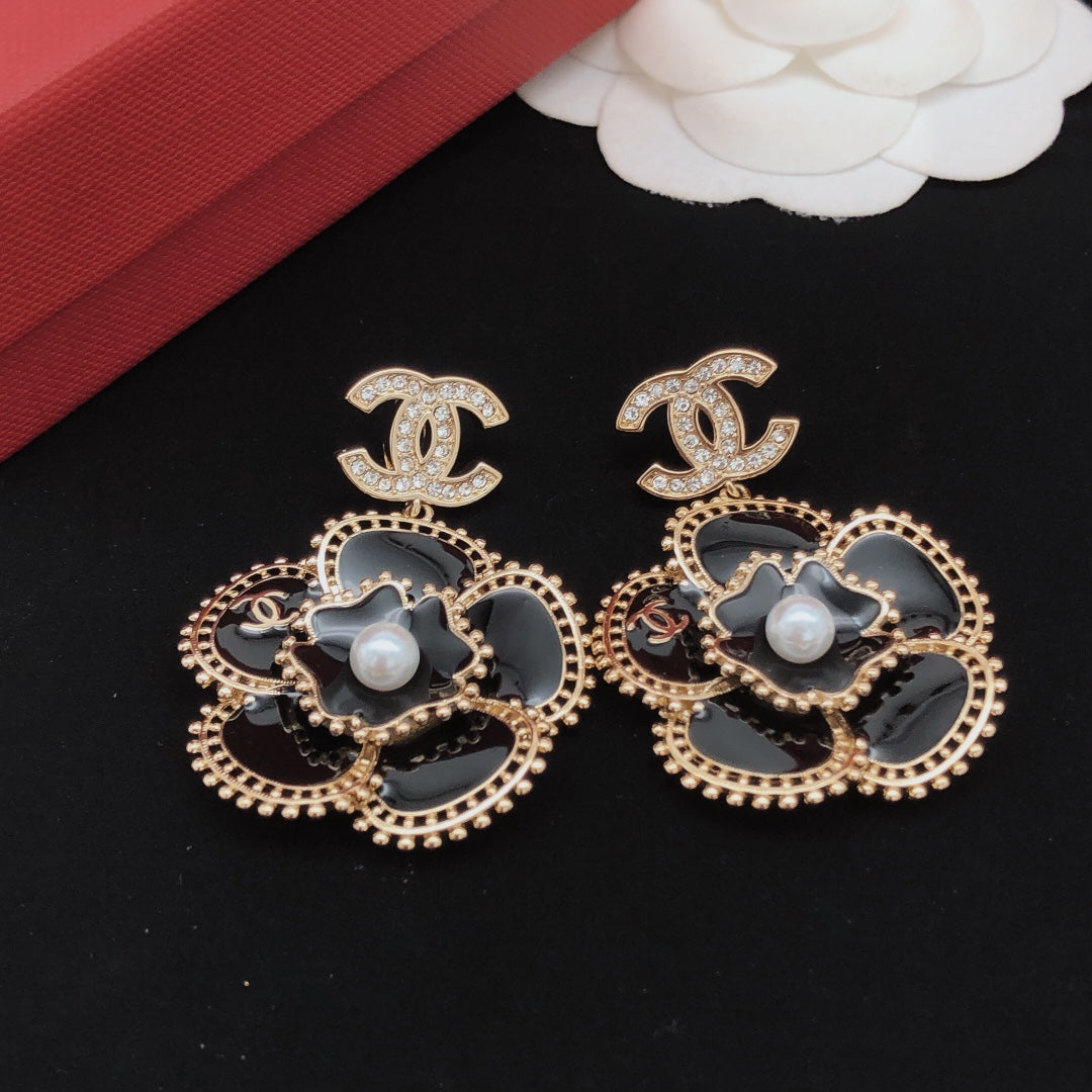 Chanel Camellia Diamond 18K Gold Earrings