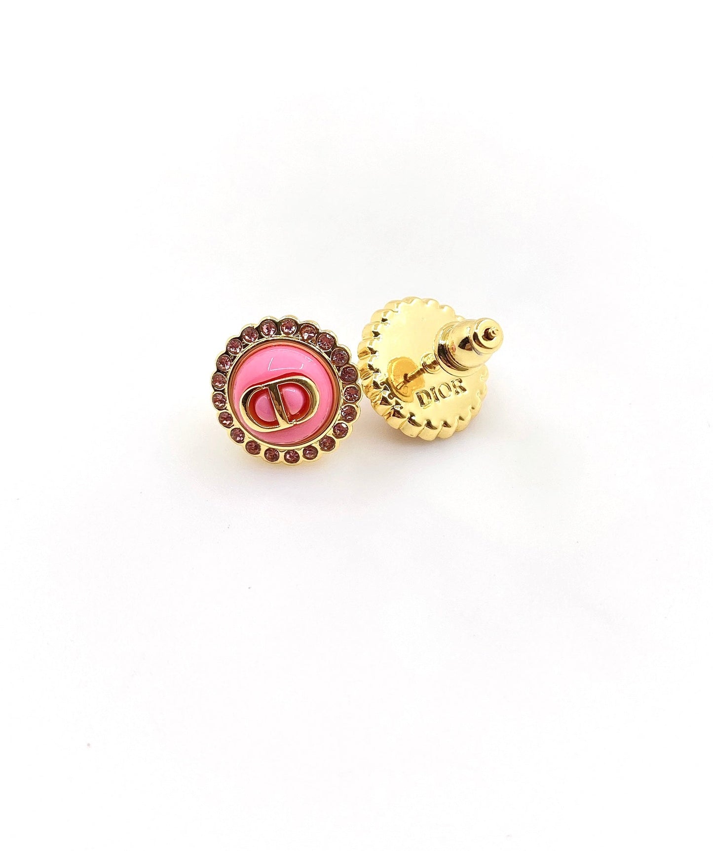 Chanel Pink Crystal 18K Gold Earrings