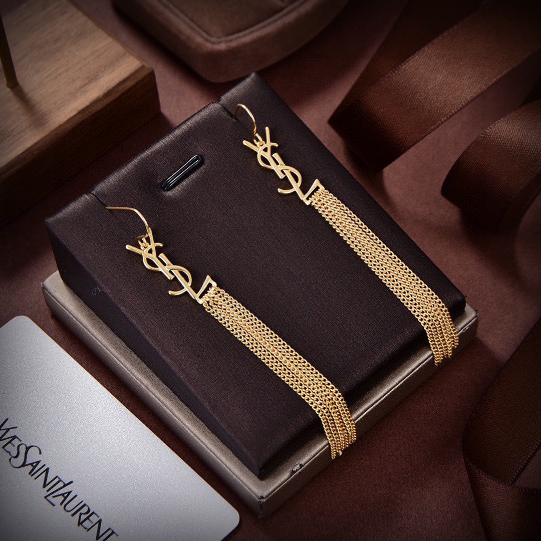 YSL Monogram Tassels 18K Gold Earrings