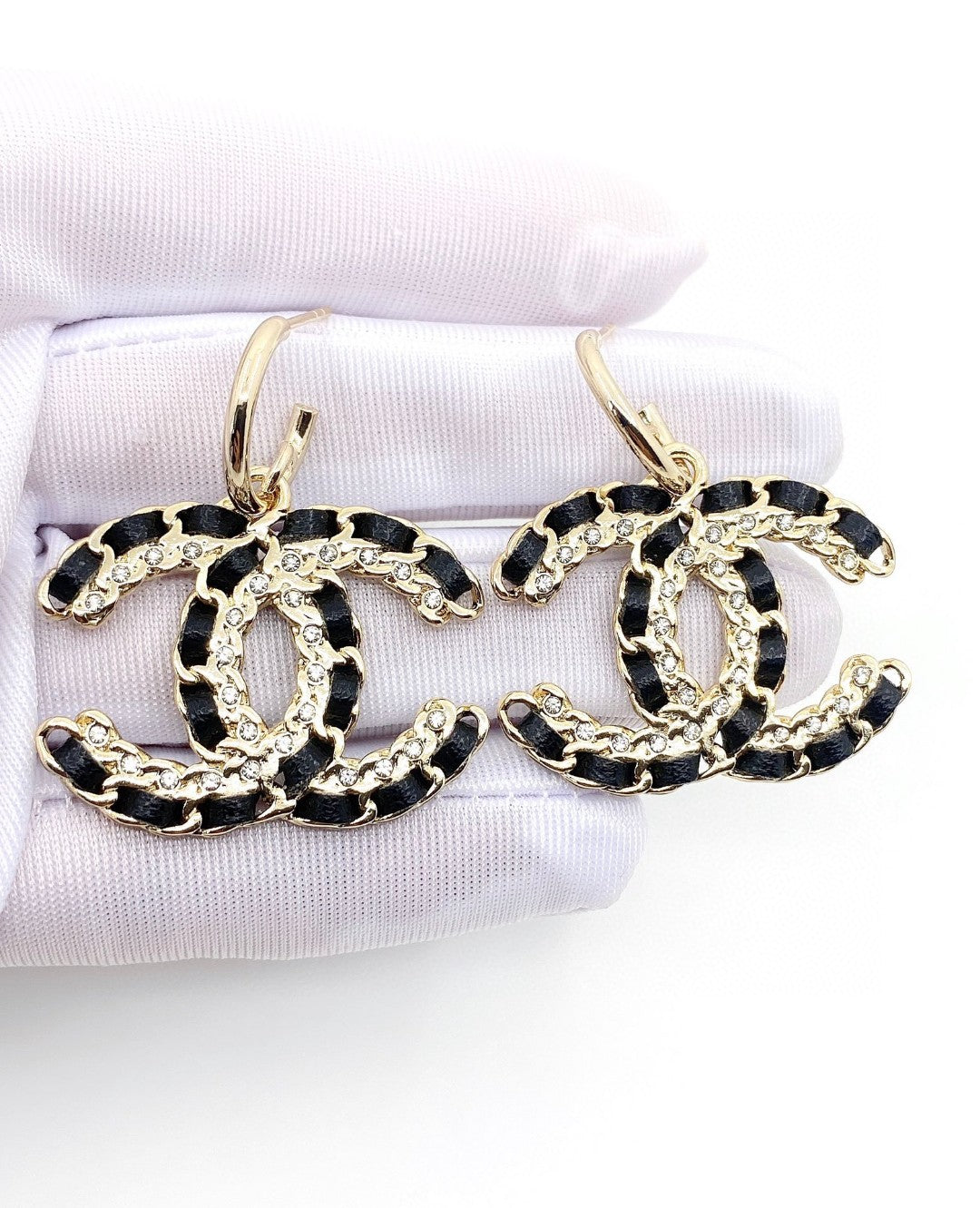 Chanel Leather 18K Gold Earrings