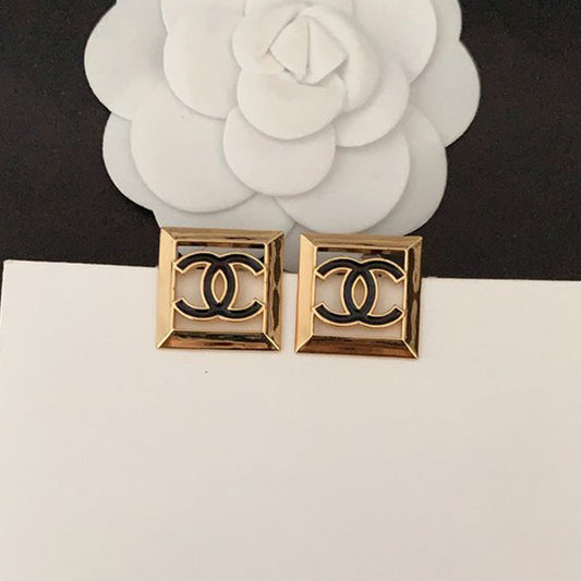 Chanel Square Hollow 18K Gold Earrings