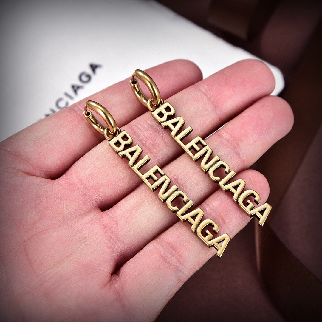 Balenciaga Typo Mirror Hoop 18K Gold Earrings