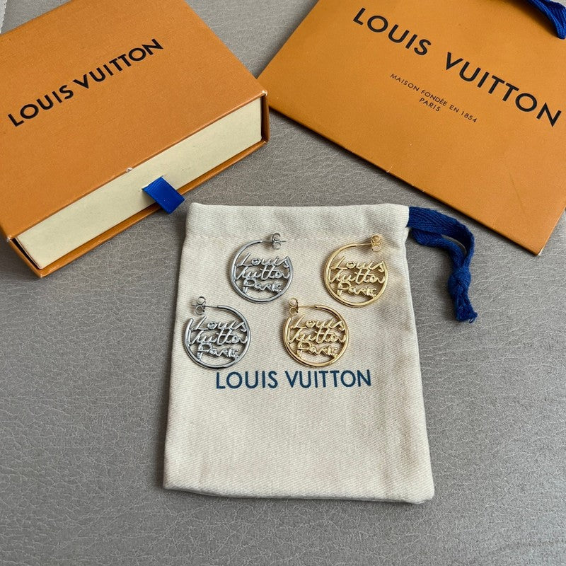 Louis Vuitton Script Gold 18K Gold Earrings