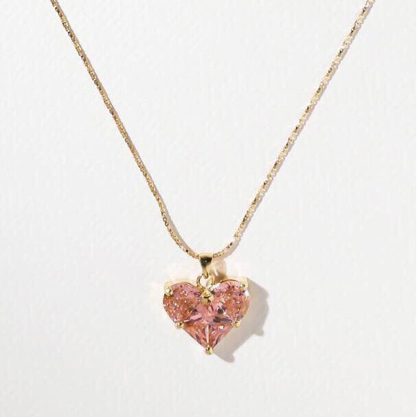Celine Pink Heart Crystal 18K Gold Necklace