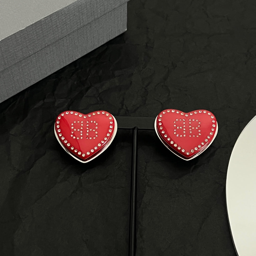 Balenciaga Red Heart 18K Gold Earrings
