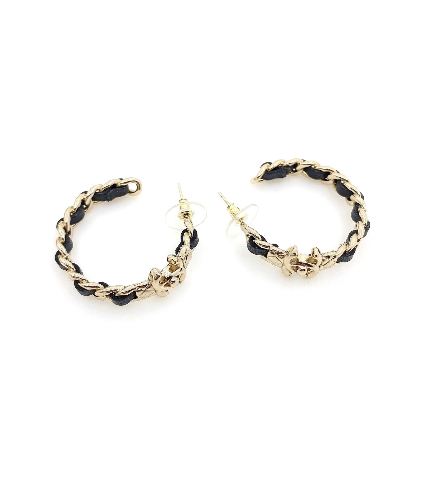 Chanel Circle Leather 18K Gold Earrings