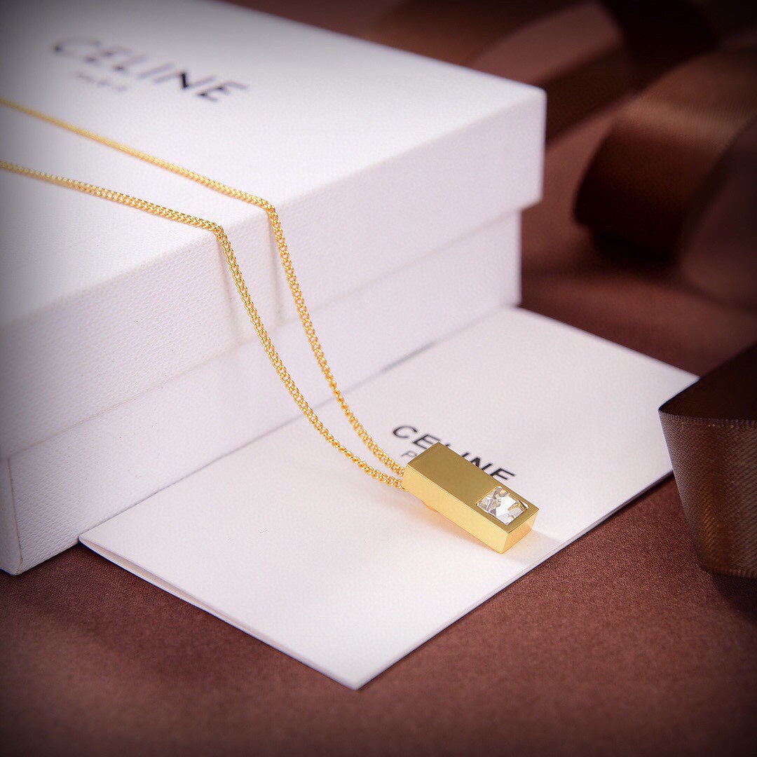 Celine Sentimental Double Square Diamond 18K Gold Necklace
