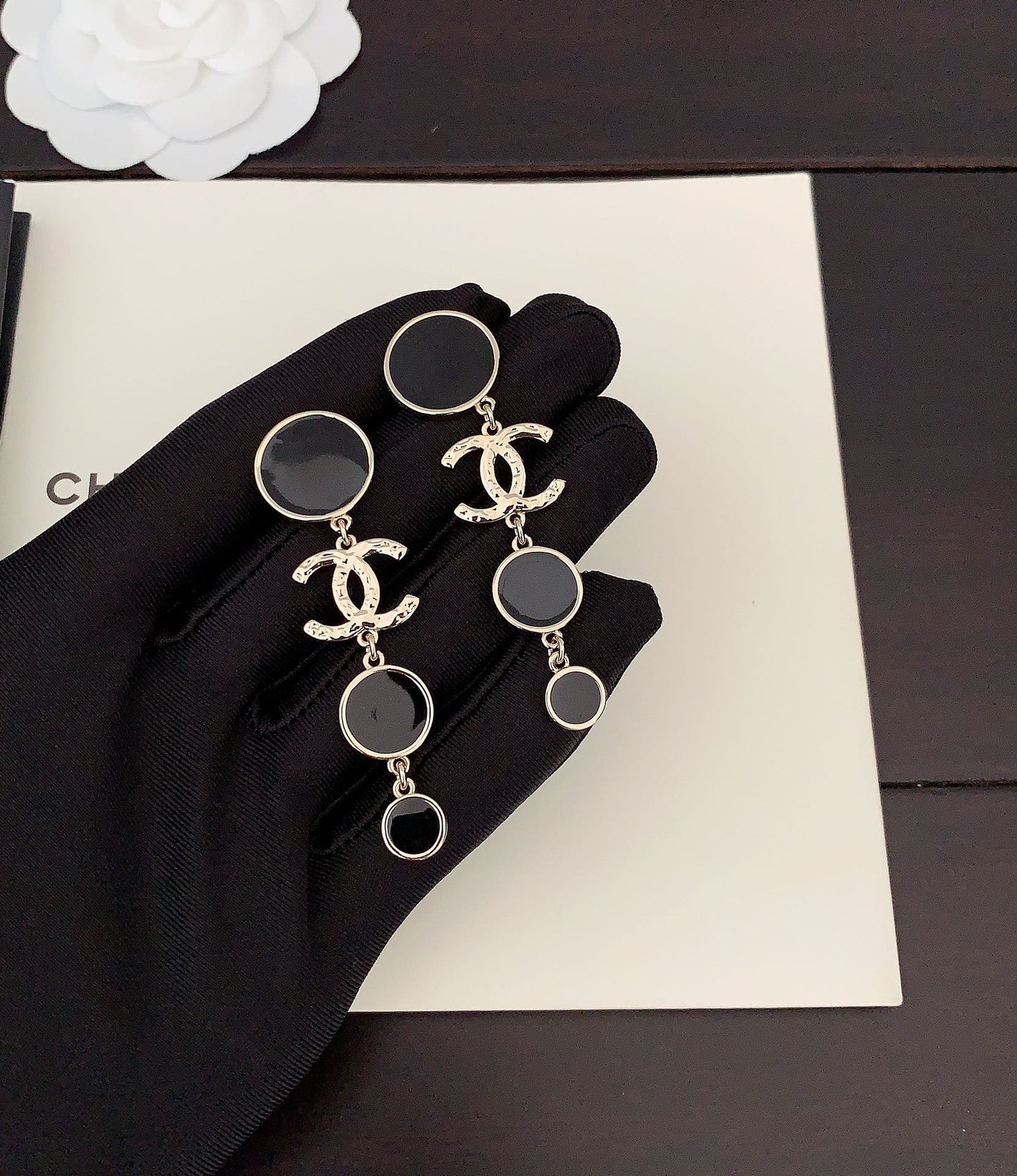 Chanel Black Crystals 18K Gold Earrings
