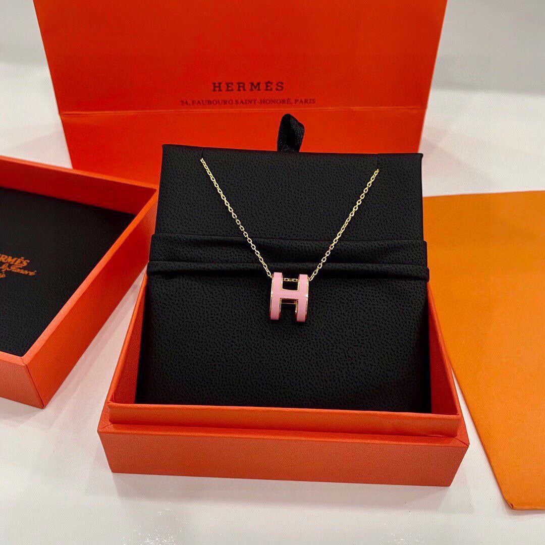 Hermes Mini Pop Pink 18K Gold Necklace