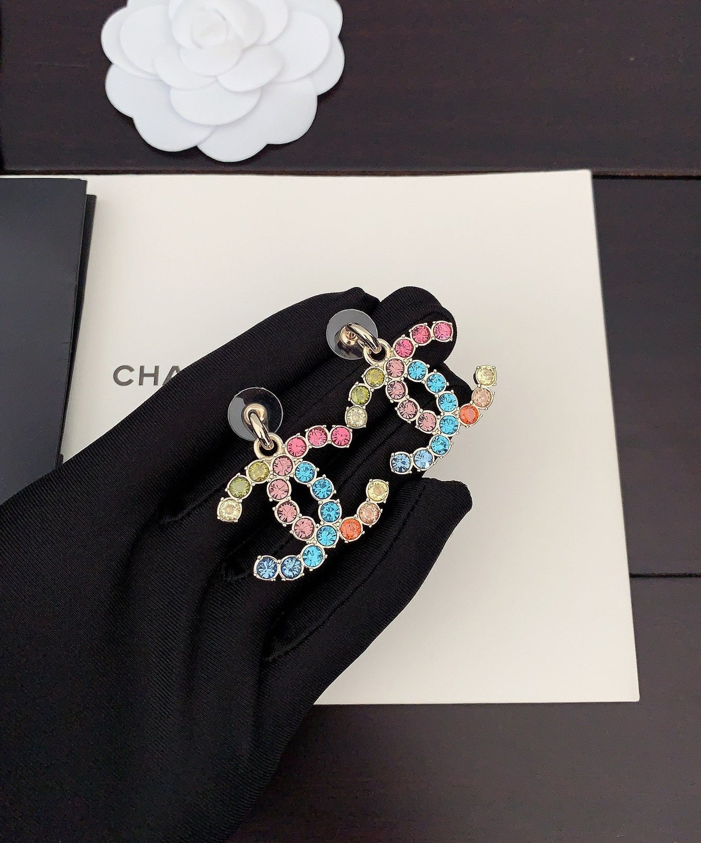 Chanel Color Crystals 18K Gold Earrings