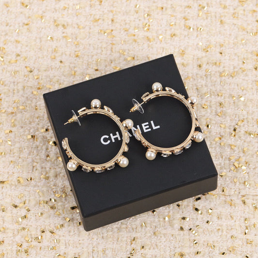 Chanel Pearl Crystal 18K Gold Earrings