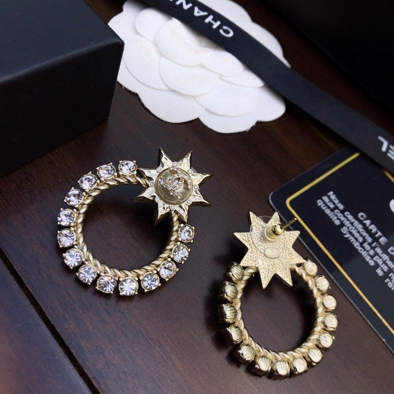Chanel Star Full Crystal 18K Gold Earrings
