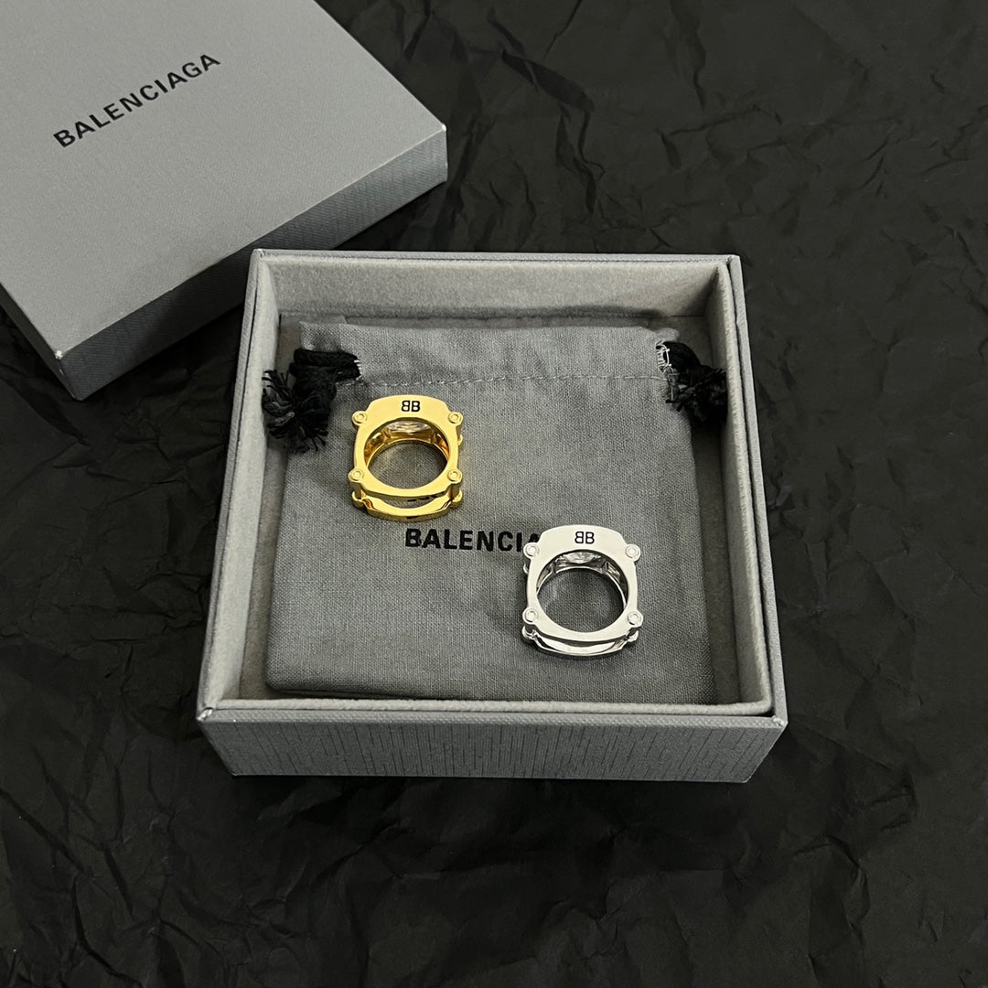 Balenciaga Crystal 18K Gold Ring