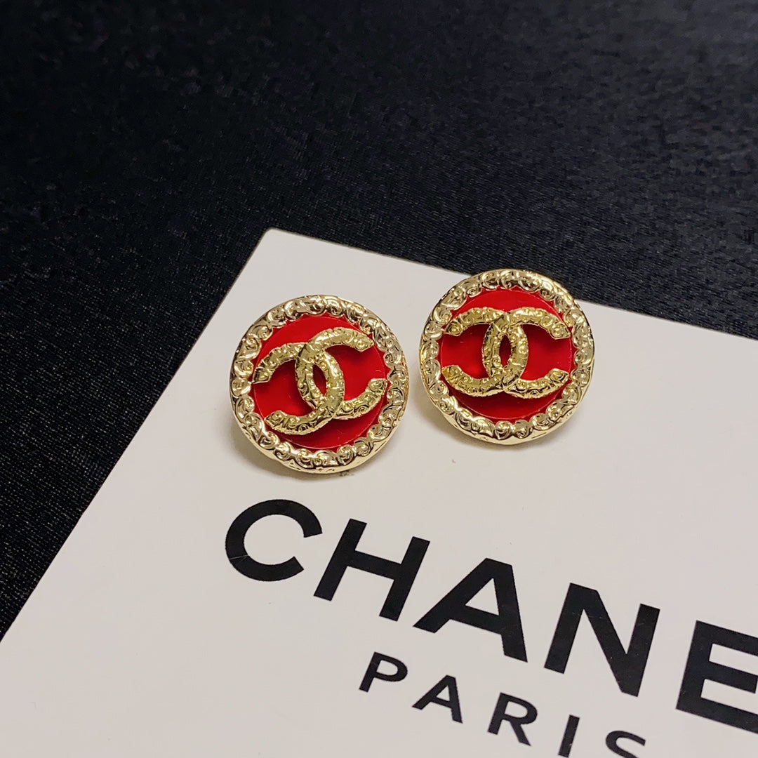 Chanel Black & Red 18K Gold Earrings