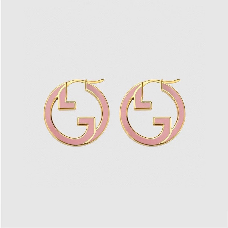 Gucci Double Pink Hollow 18K Gold Earrings
