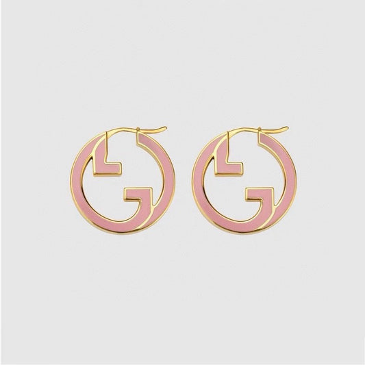 Gucci Double Pink Hollow 18K Gold Earrings