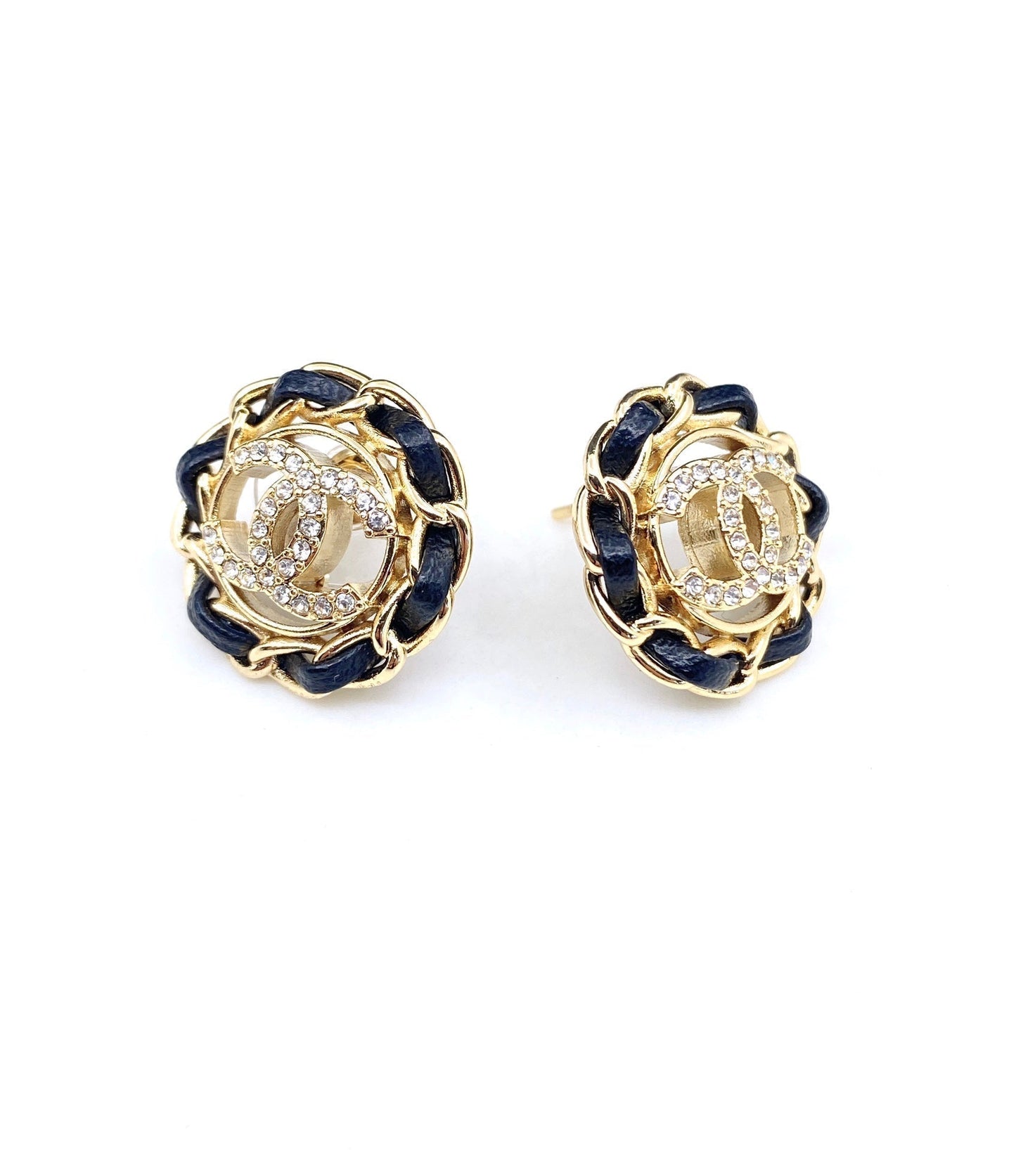 Chanel Black Leather 18K Gold Earrings
