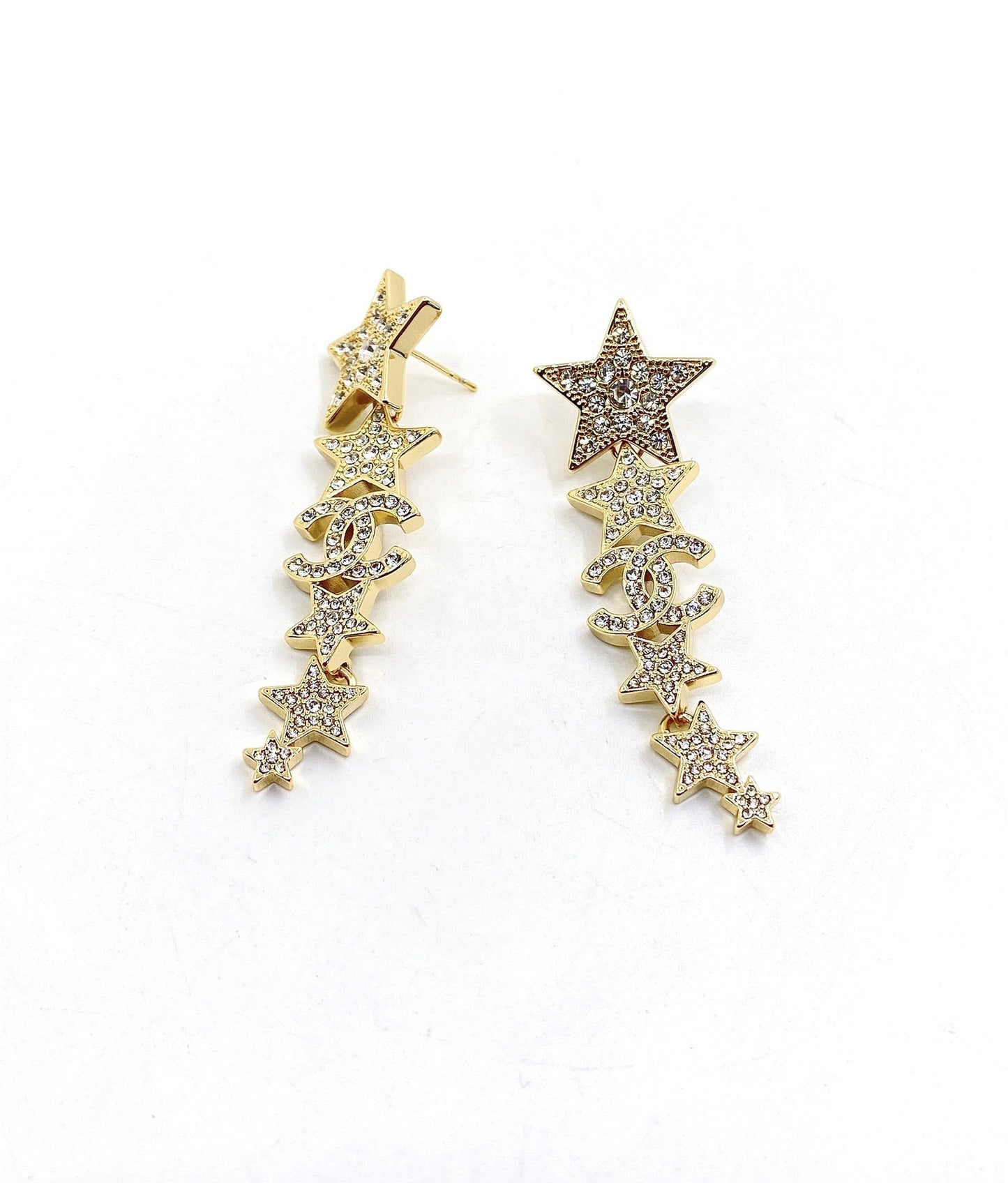 Chanel Star Diamonds Pendant 18K Gold Earrings