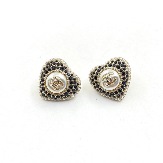 Chanel Heart Crystals 18K Gold Earrings