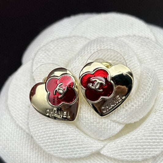 Chanel Red Heart 18K Gold Earrings