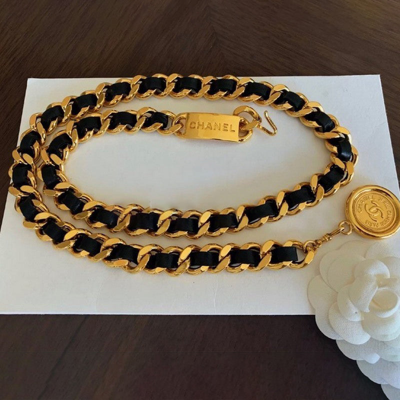 Chanel Gold Leather 18K Gold Necklace