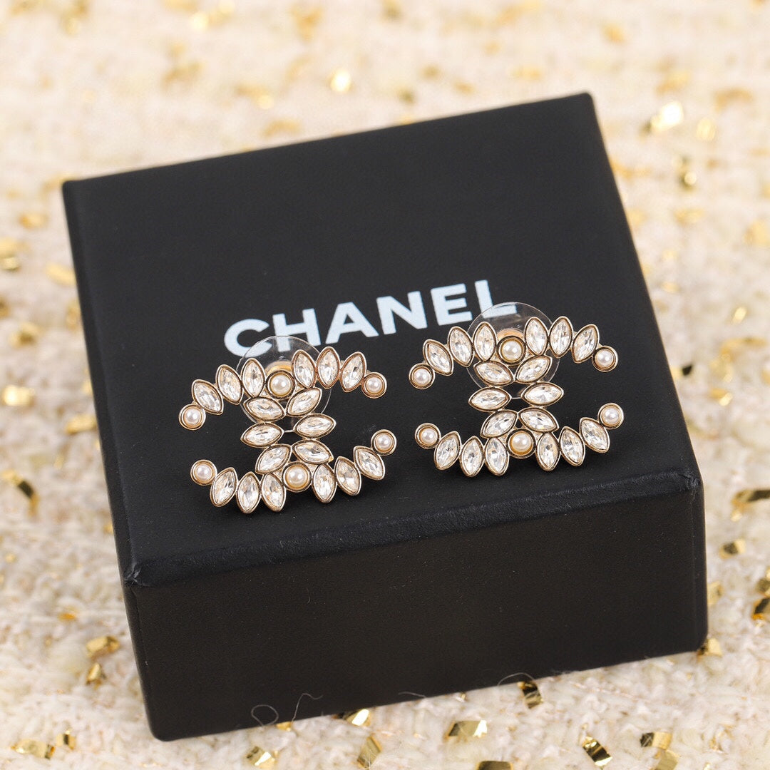 Chanel Crystal 18K Gold Earrings