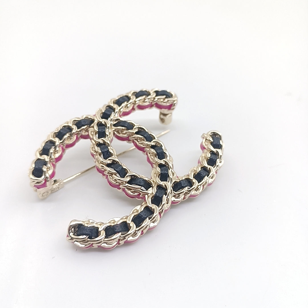 Chanel Leather Pink 18K Gold Brooch