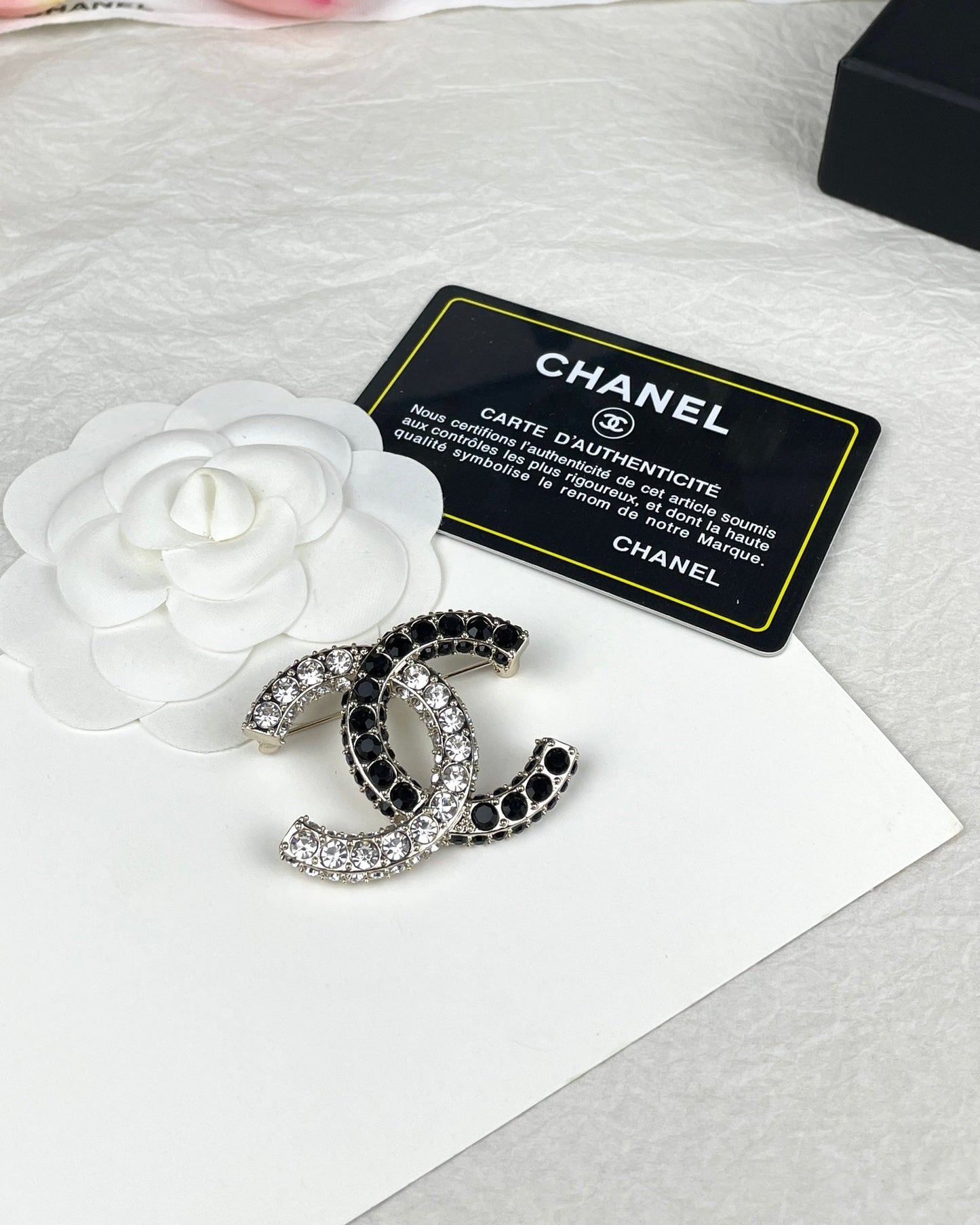Chanel Black & White Crystals 18K Gold Brooch