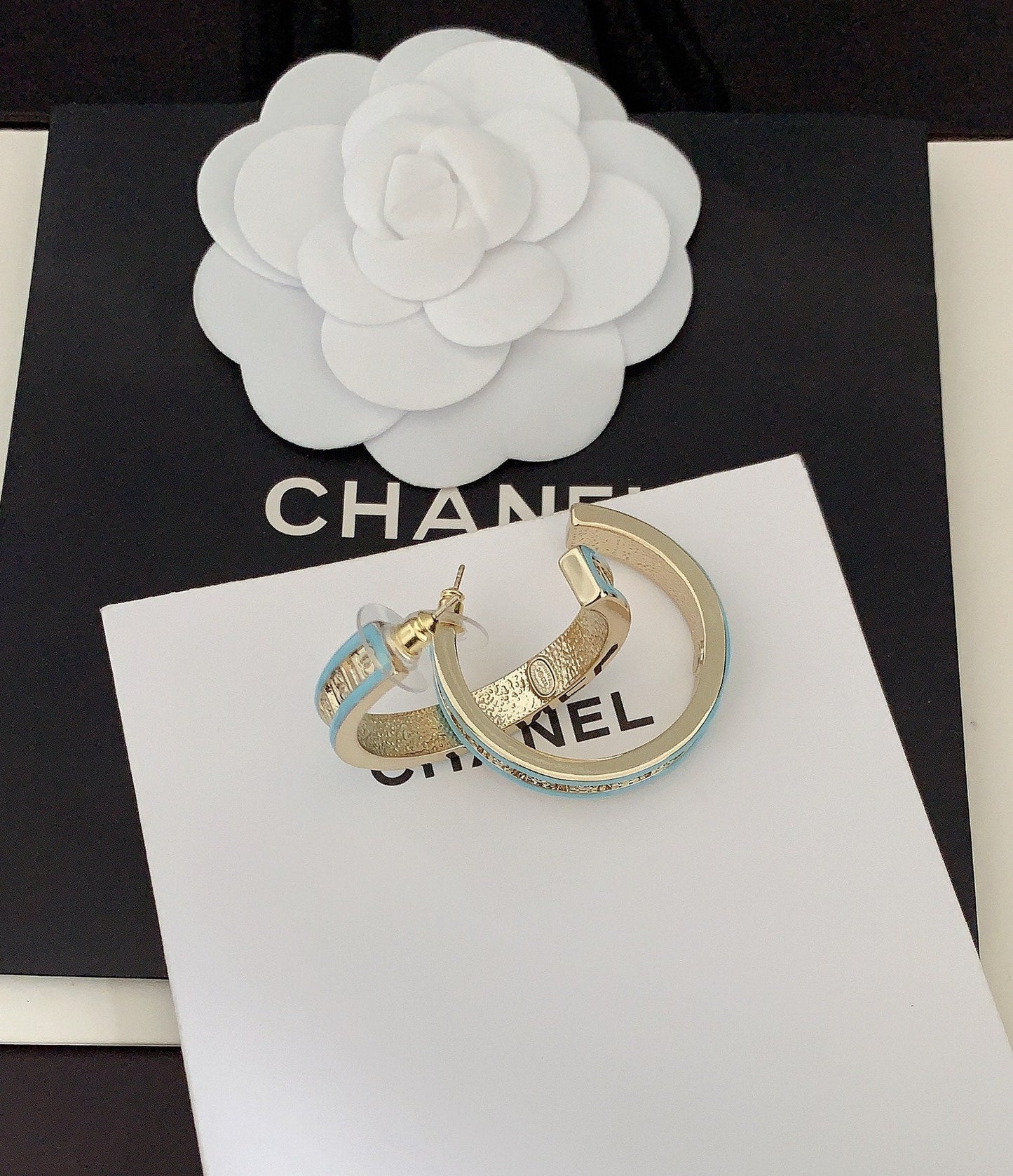 Chanel Blue Resin 18K Gold Earrings