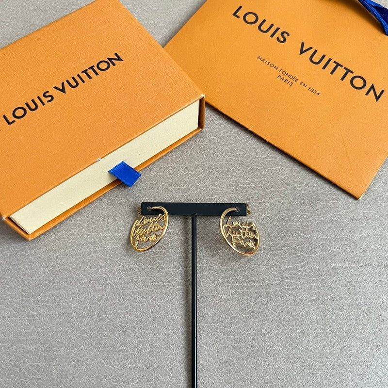 Louis Vuitton Script Gold 18K Gold Earrings