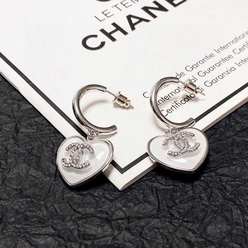 Chanel White Heart 18K Gold Earrings