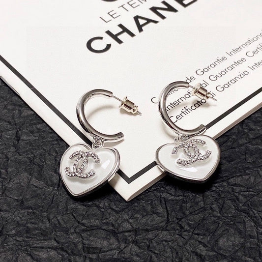 Chanel White Heart 18K Gold Earrings