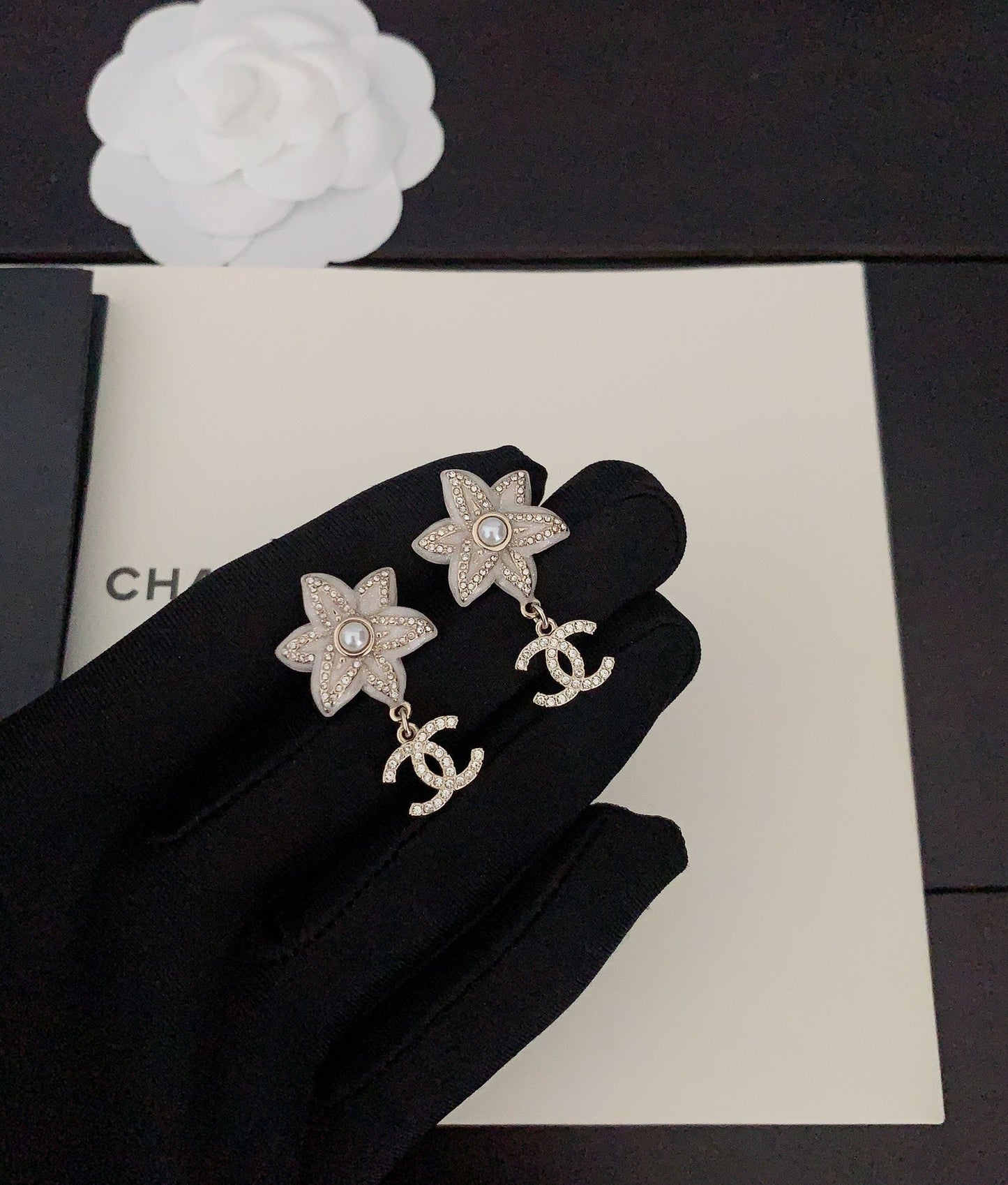 Chanel Camellia Pendant 18K Gold Earrings