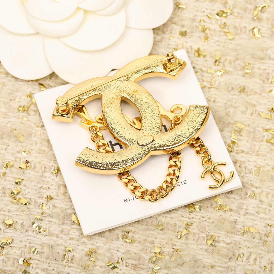Chanel Black Chain 18K Gold Brooch