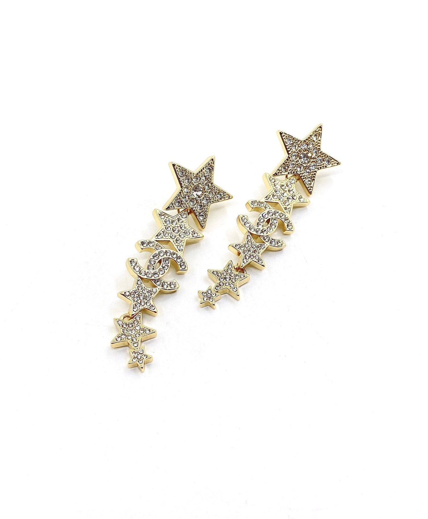 Chanel Star Diamonds Pendant 18K Gold Earrings
