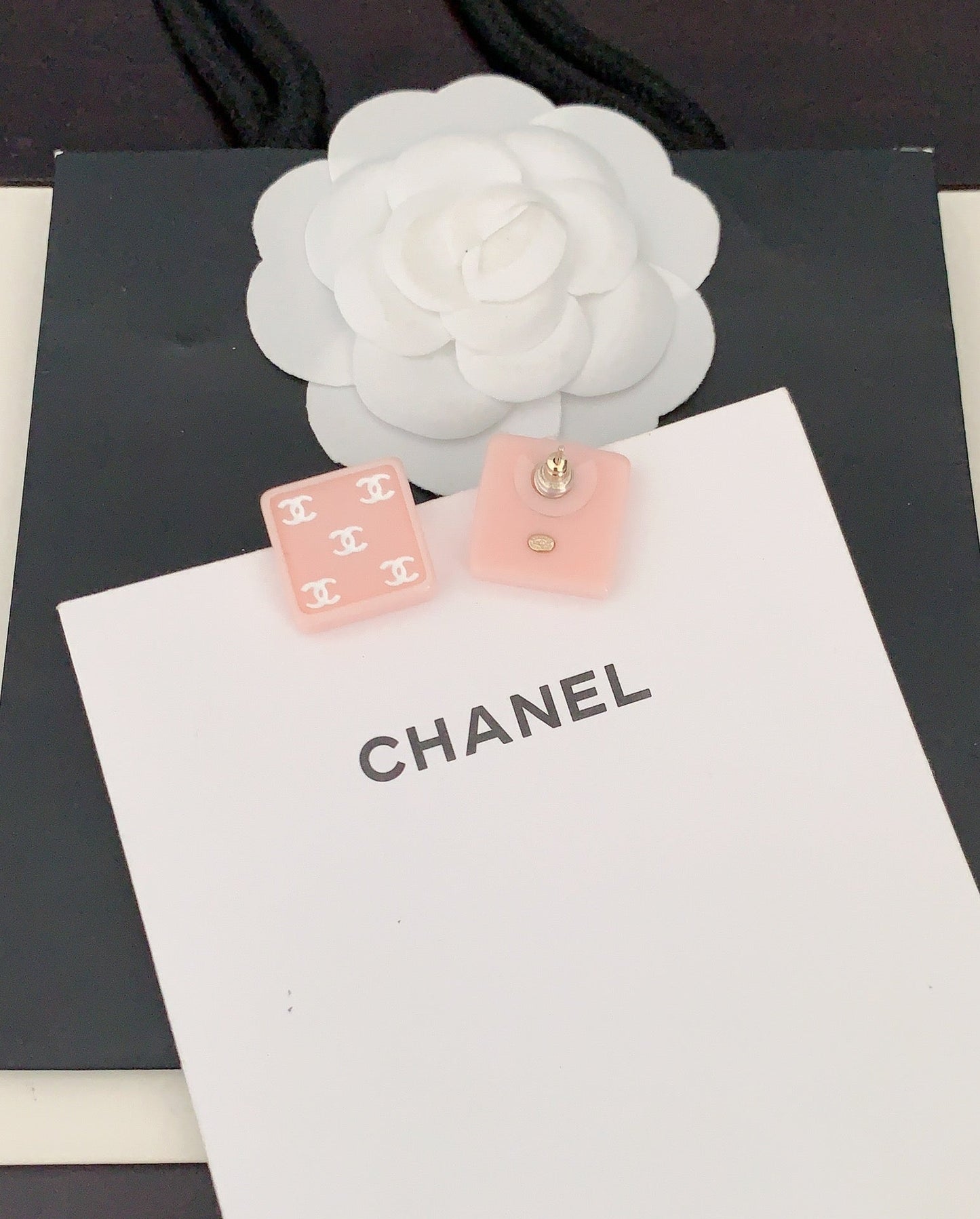 Chanel Pink Resin 18K Gold Earrings