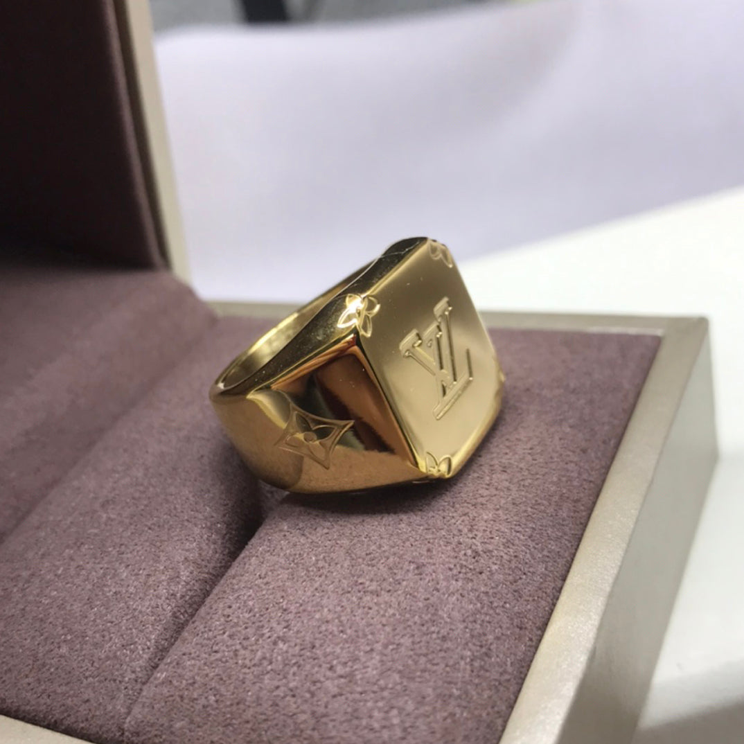 Louis Vuitton Monogram Signet 18K Gold Ring