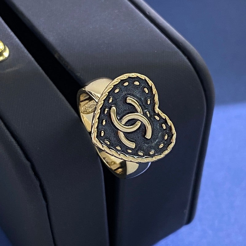 Chanel Black Open 18K Gold Ring