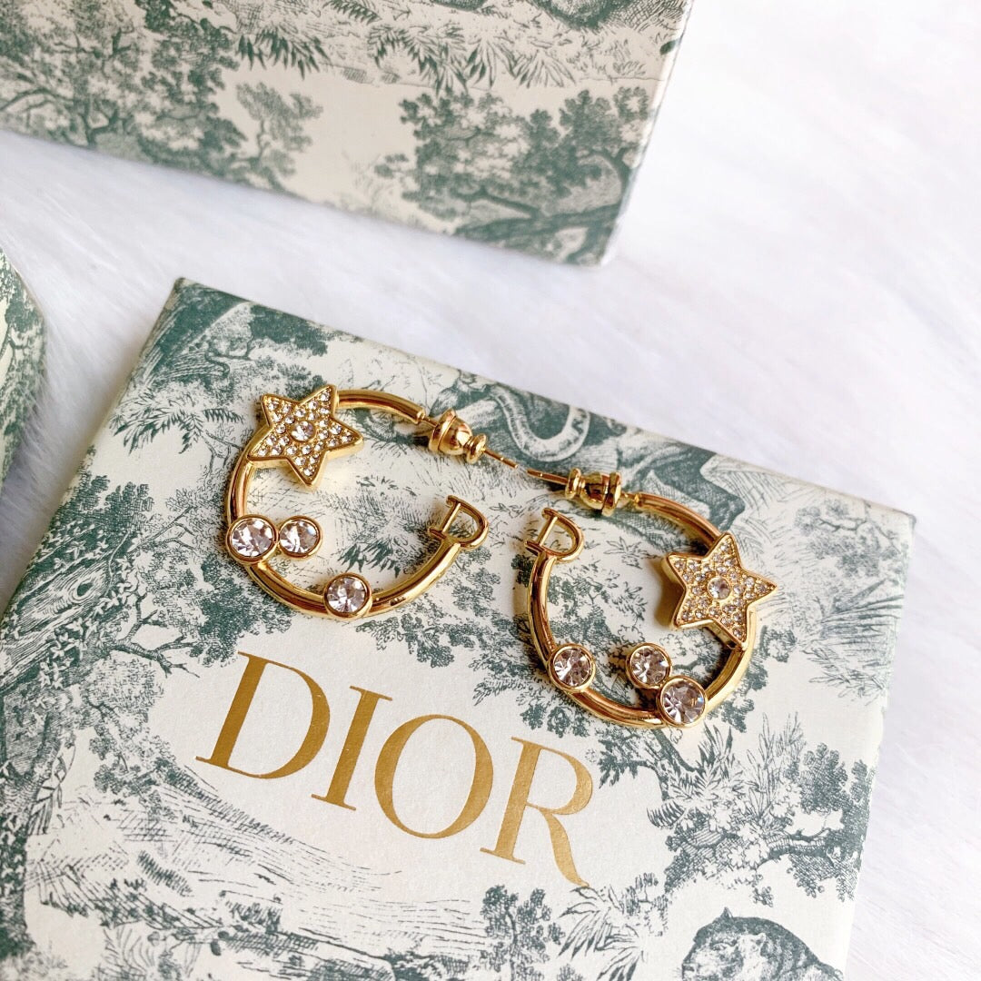 Dior Star Pink Crystals 18K Gold Earrings