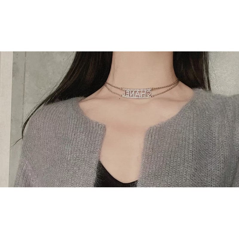 Chanel Letter Diamond Choker 18K Gold Necklace
