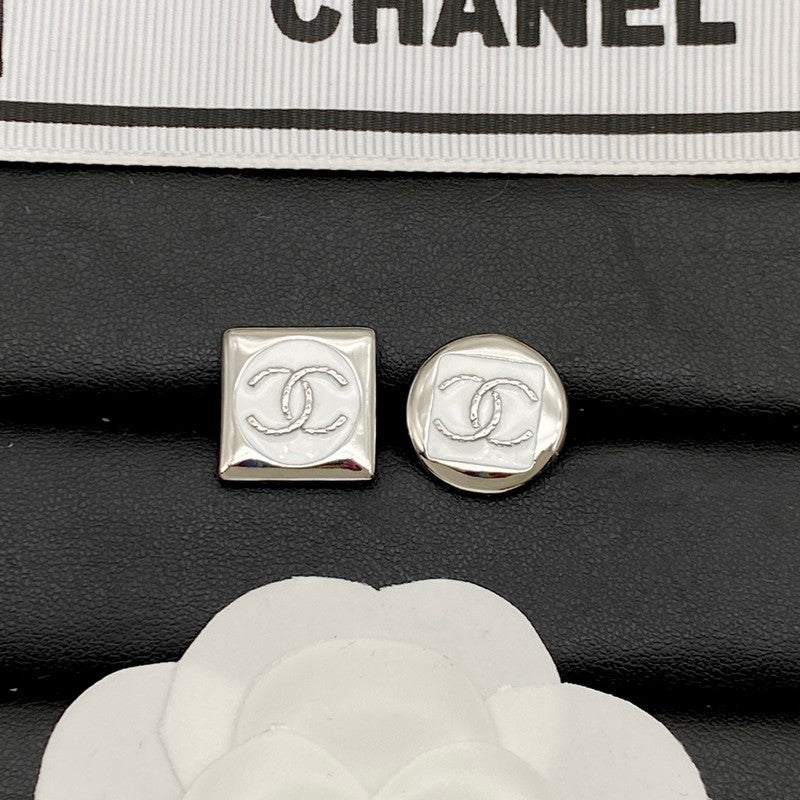 Chanel Black & White Square Gold 18K Gold Earrings