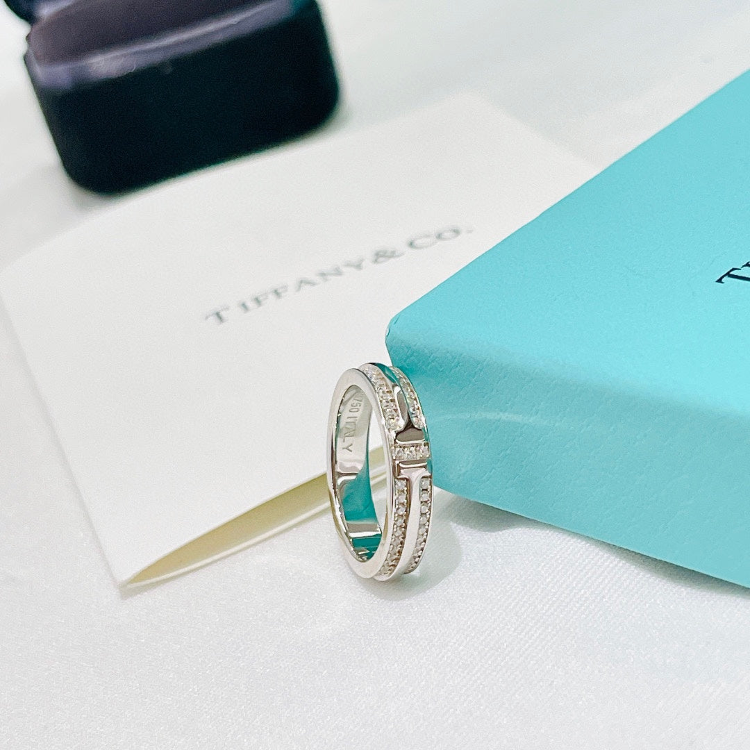Tiffany Narrow Pave Diamond 18K Gold Ring