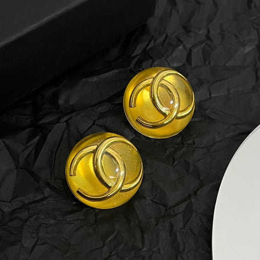 Chanel Vintage Yellow Crystal 18K Gold Earrings
