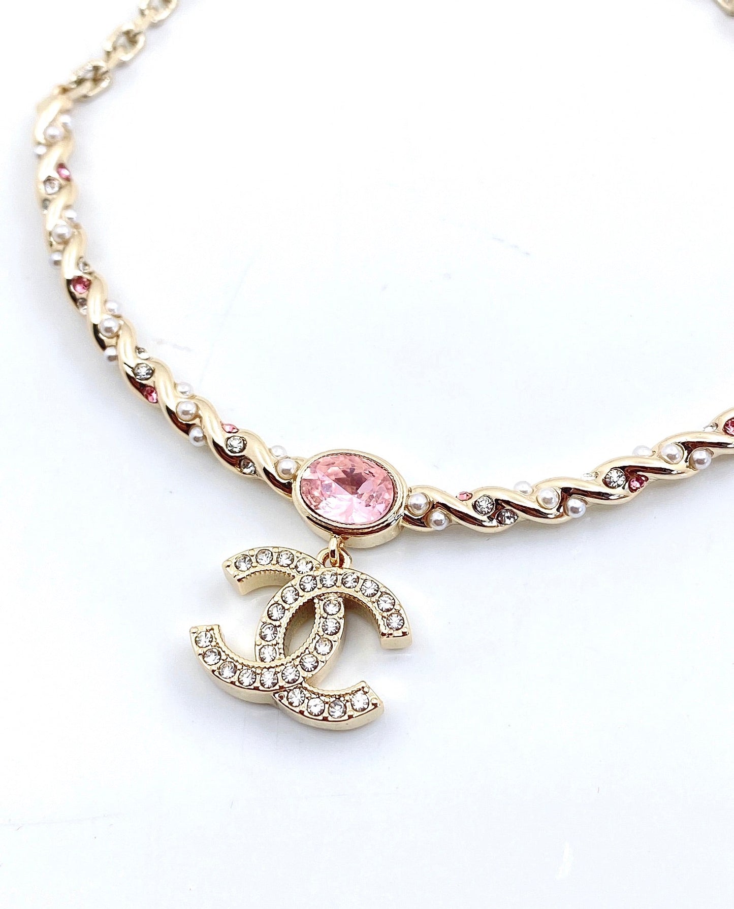Chanel Pink Crystal 18K Gold Necklace