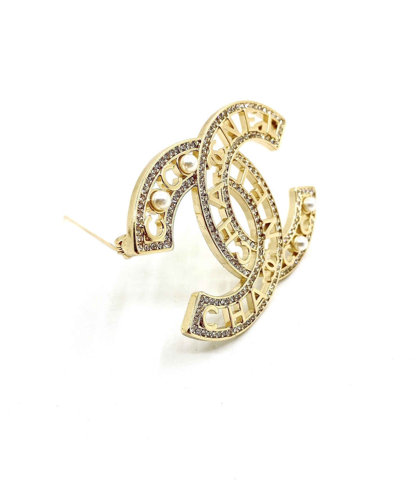 Chanel Script Diamonds 18K Gold Brooch