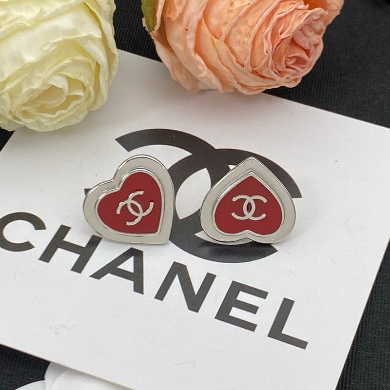 Chanel Black & Red Heart Gold 18K Gold Earrings