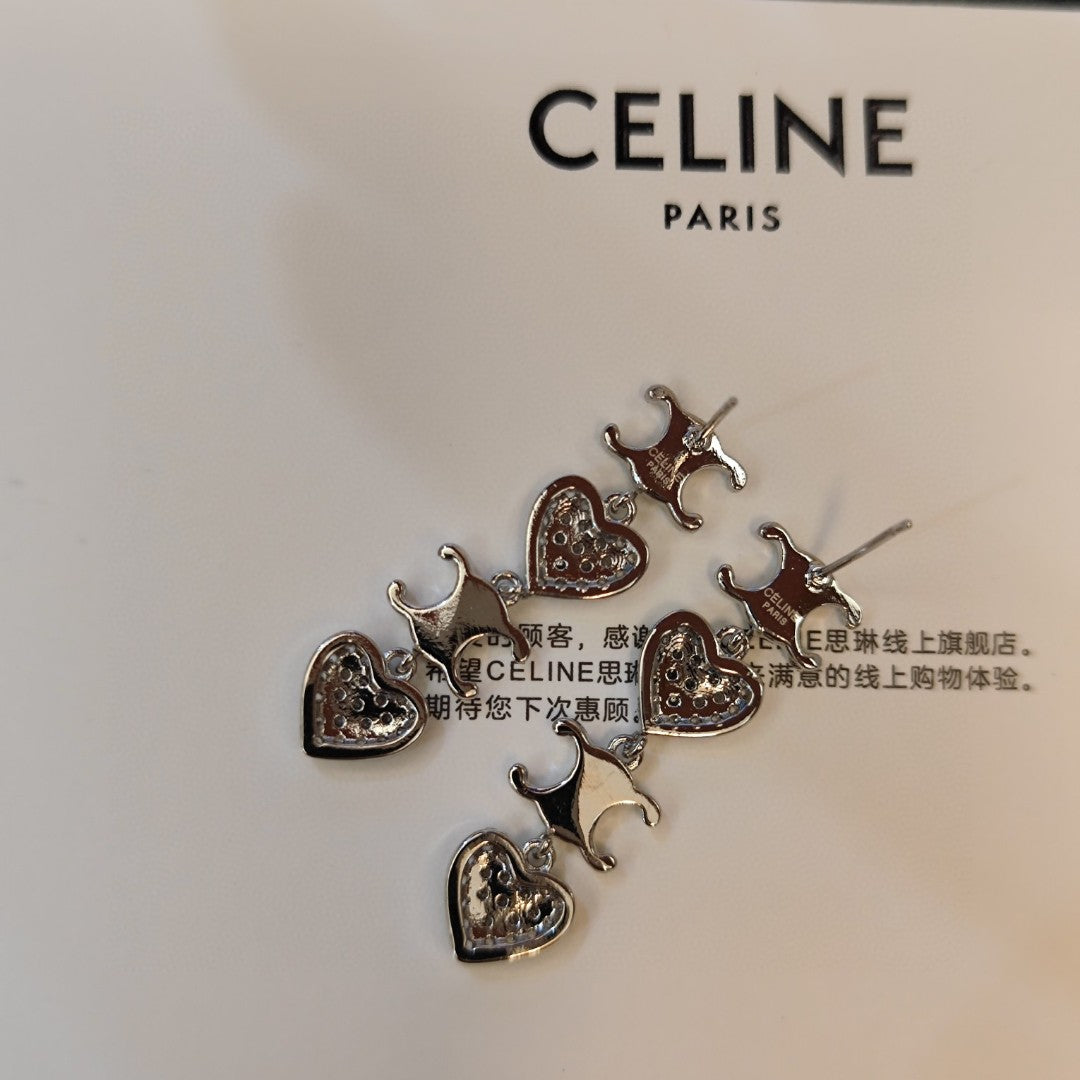 Celine Heart Pendant 18K Gold Earrings